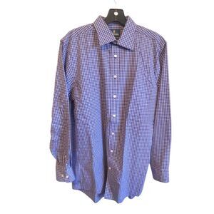 Stafford fitted blue on blue checker button down long sleeve